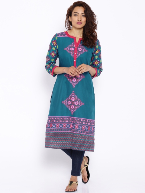 

Vishudh Teal Blue Printed Kurta