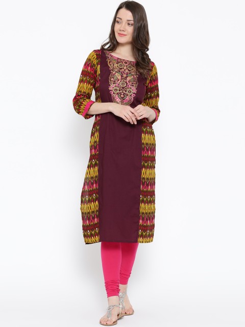 

Vishudh Burgundy & Lime Green Printed Kurta
