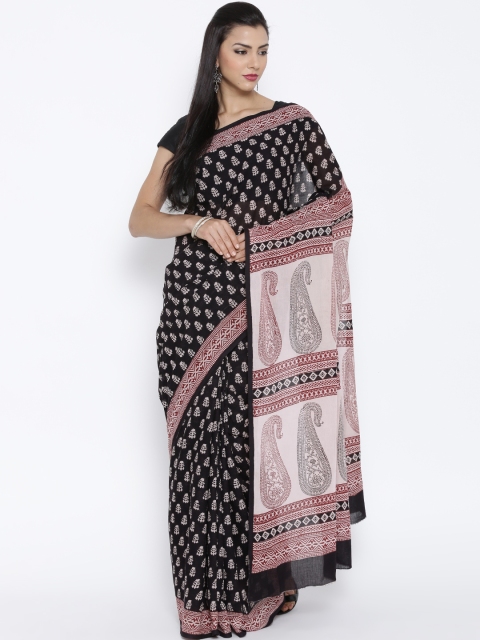 

Kalakari India Black Cotton Bagh Handblock Print Handcrafted Cotton Saree