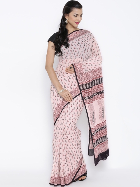 

Kalakari India Off-White Bagh Handblock Print Handcrafted Cotton Sustainable Saree