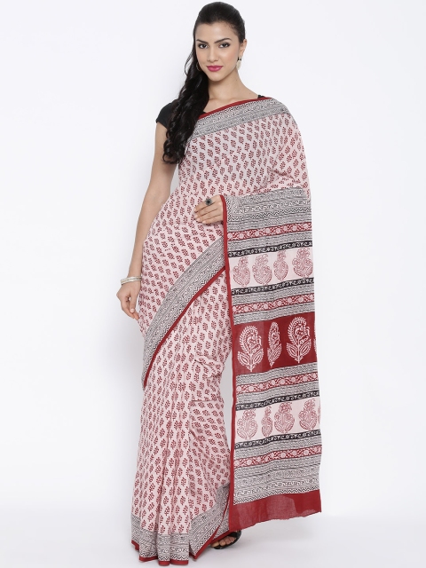 

Kalakari India Off-White Bagh Handblock Print Handcrafted Cotton Sustainable Saree