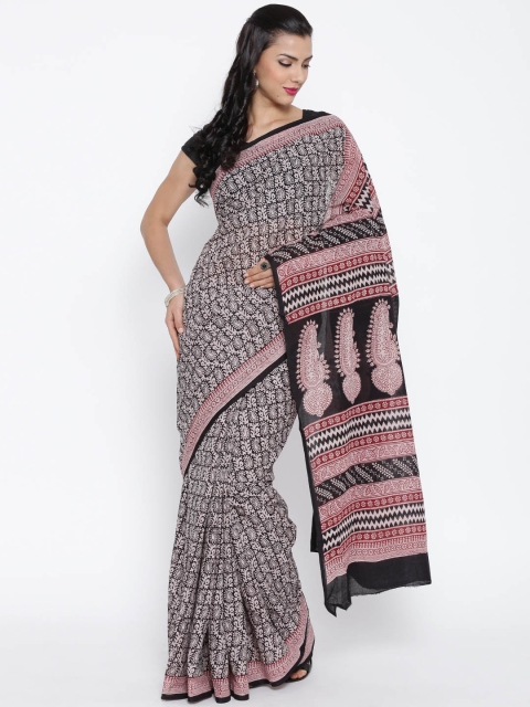 

Kalakari India Black Bagh Handblock Print Handcrafted Cotton Sustainable Saree