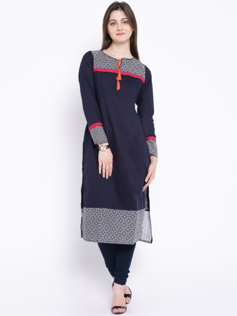 

Vishudh Navy Printed Kurta, Navy blue