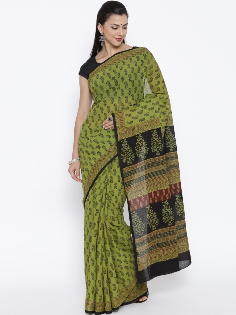 

Kalakari India Green Bagh Handblock Print Handcrafted Cotton Sustainable Saree