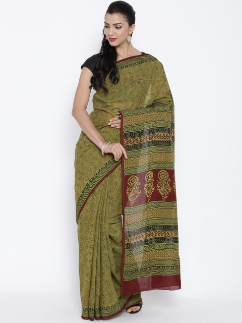 

Kalakari India Green Bagh Handblock Print Handcrafted Cotton Saree