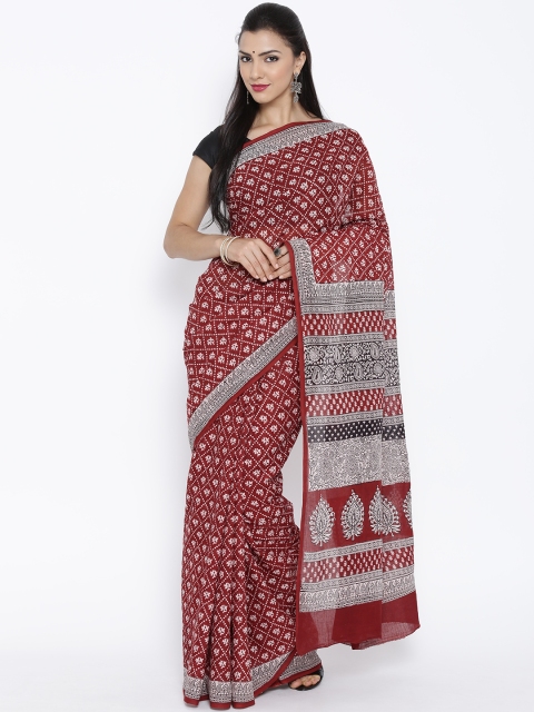 

Kalakari India Maroon Cotton Handblock Bagh Print Handcrafted Sustainable Saree