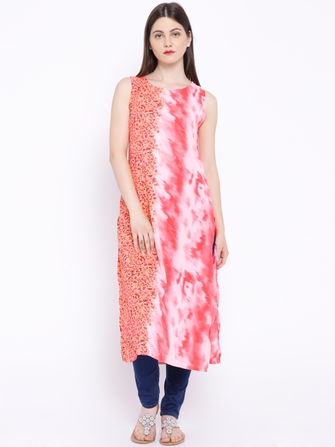 

Vishudh Coral Red & Off-White Printed Polyester Kurta
