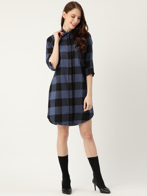 

Hancock Women Blue Checked Shirt Dress