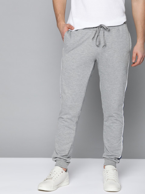 

Mast & Harbour Men Grey Melange Solid Joggers with Striped Detail