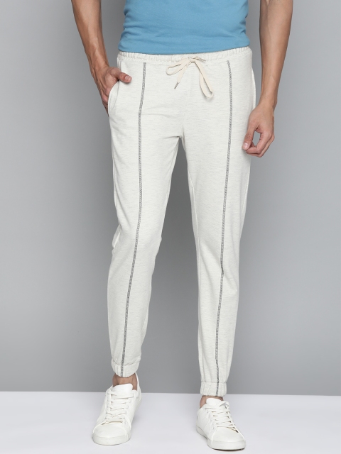 

Mast & Harbour Men Off-White Straight Fit Solid Joggers with Melange Effect