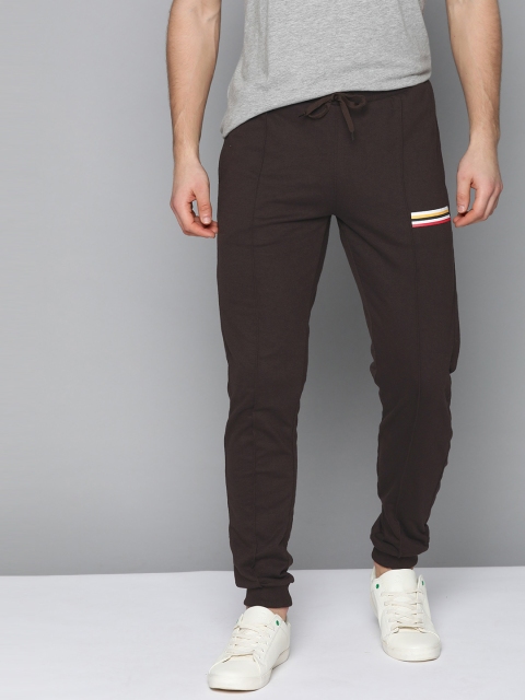 

Mast & Harbour Men Brown Solid Regular Fit Joggers with Striped Details