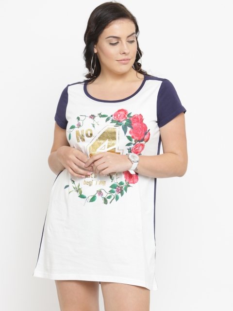 

ALTOMODA by Pantaloons Plus Size Women White Navy Blue T-shirt Dress