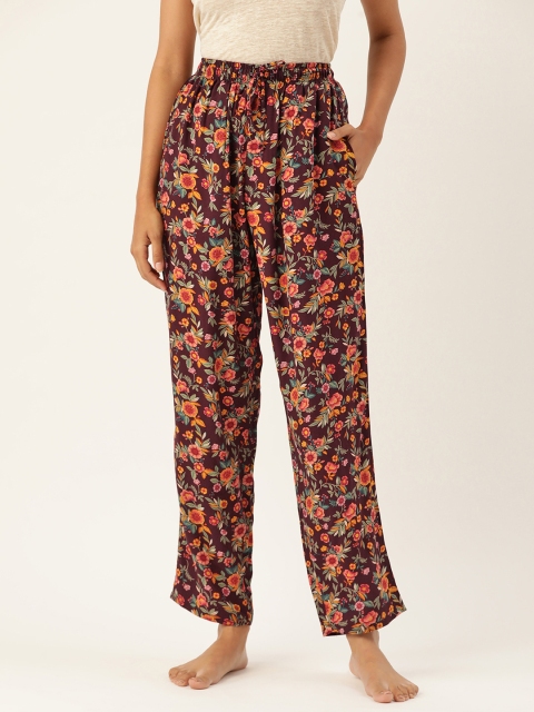 

Hancock Women Burgundy & Peach-Coloured Floral Printed Lounge Pants