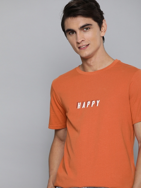 

Mast & Harbour Men Rust Orange Printed Round Neck T-shirt