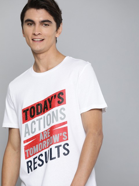

Mast & Harbour Men White Printed Round Neck Pure Cotton T-shirt