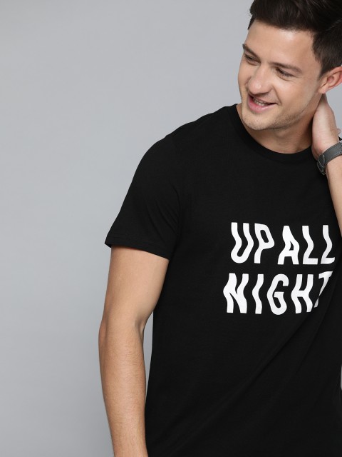 

Mast & Harbour Men Black & White Printed Round Neck T-shirt
