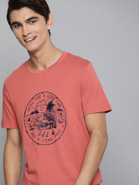 

Mast & Harbour Men Pink Printed Round Neck T-shirt