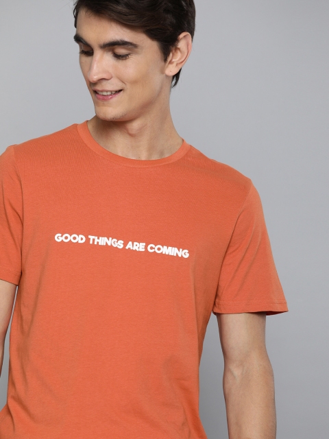 

Mast & Harbour Men Orange & White Printed Round Neck T-shirt