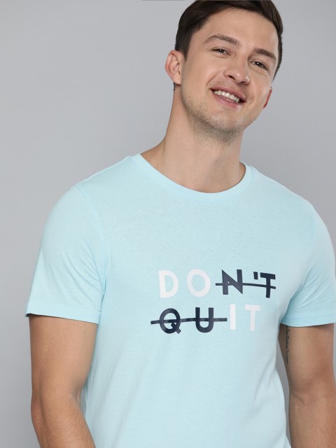 

Mast Harbour Men Blue Printed Round Neck Pure Cotton T-shirt