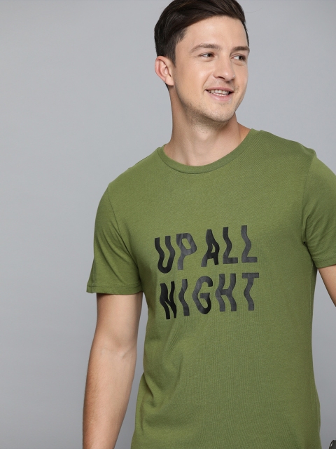 

Mast & Harbour Men Olive Green Printed Round Neck T-shirt
