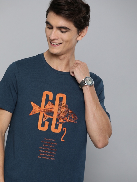 

Mast & Harbour Men Navy Blue Printed Round Neck T-shirt