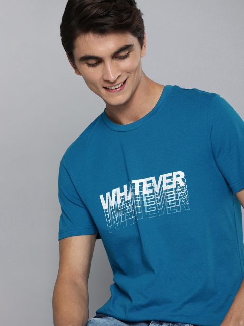 

Mast & Harbour Men Blue & White Printed Round Neck T-shirt