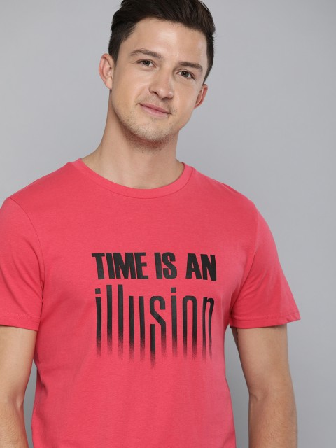 

Mast Harbour Men Pink Printed Round Neck Pure Cotton T-shirt