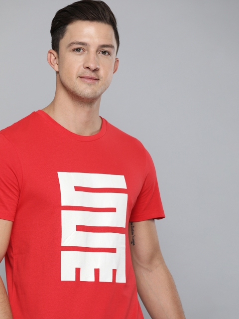 

Mast Harbour Men Red Printed Round Neck Pure Cotton T-shirt