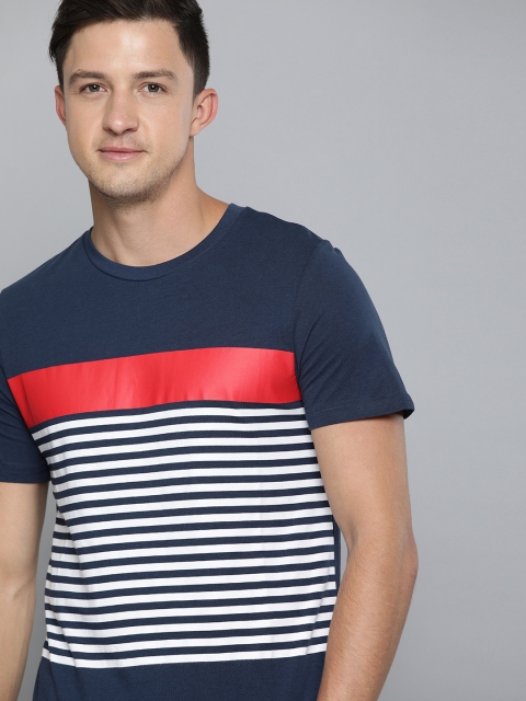 

Mast & Harbour Men Navy Blue & White Striped Round Neck T-shirt