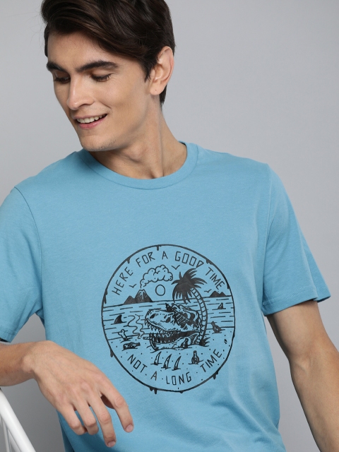 

Mast & Harbour Men Blue Printed Round Neck T-shirt