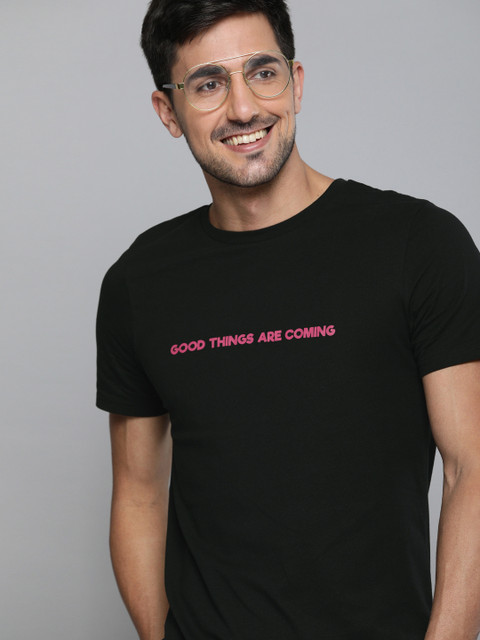 

Mast Harbour Men Black Printed Round Neck Pure Cotton T-shirt