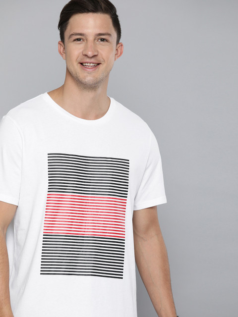 

Mast & Harbour Men White & Black Striped Round Neck T-shirt
