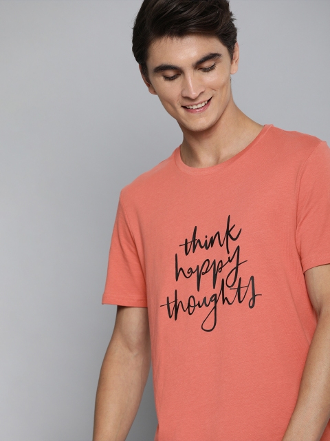 

Mast & Harbour Men Orange Printed Round Neck T-shirt