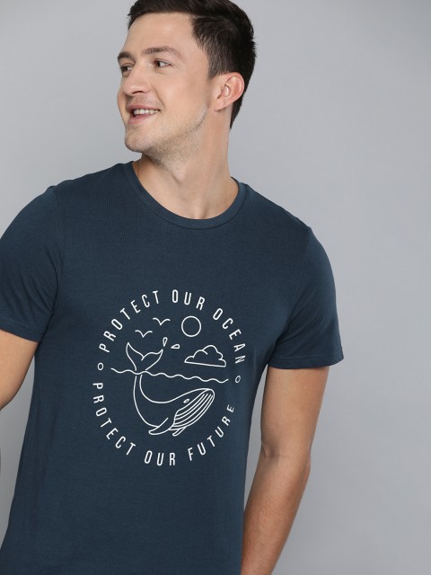 

Mast & Harbour Men Navy Blue Printed Round Neck T-shirt