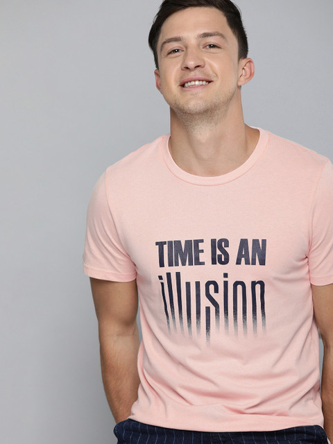 

Mast & Harbour Men Peach-Coloured & Black Printed Round Neck T-shirt