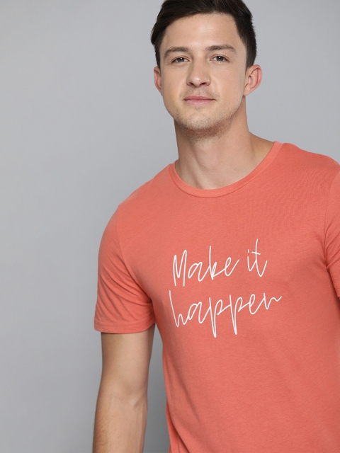 

Mast & Harbour Men Peach-Coloured Printed Round Neck T-shirt