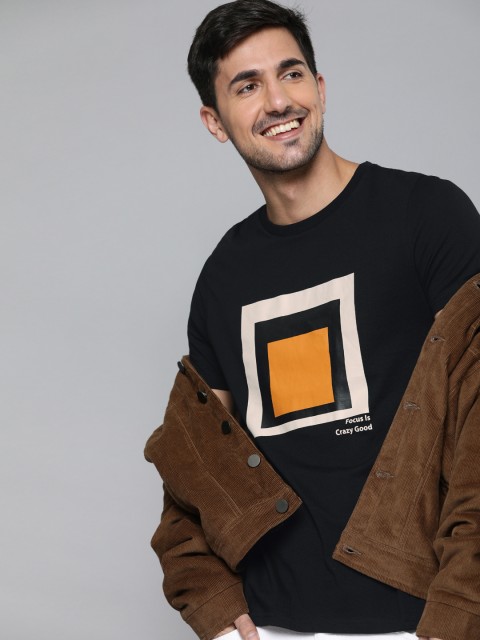 

Mast & Harbour Men Black Printed Round Neck T-shirt