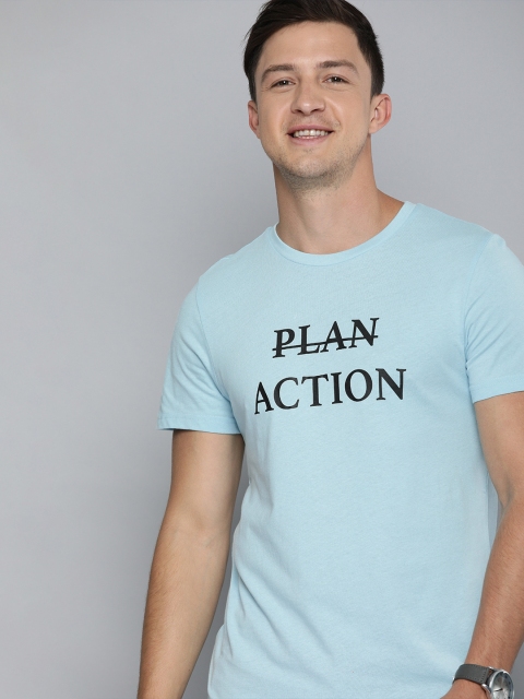 

Mast Harbour Men Blue Black Printed Round Neck Pure Cotton T-shirt