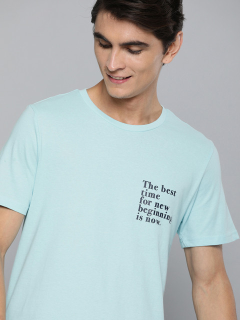 

Mast Harbour Men Blue Printed Round Neck Pure Cotton T-shirt