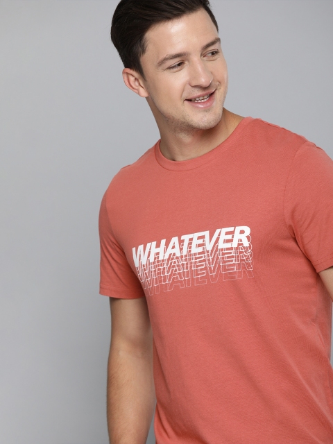 

Mast & Harbour Men Coral Red Printed Round Neck T-shirt
