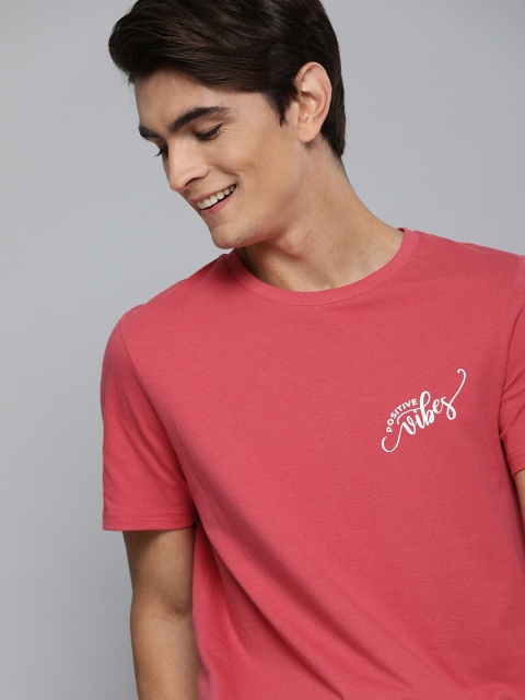 

Mast & Harbour Men Pink Solid Round Neck T-shirt