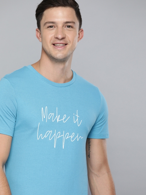 

Mast Harbour Men Blue Printed Round Neck Pure Cotton T-shirt
