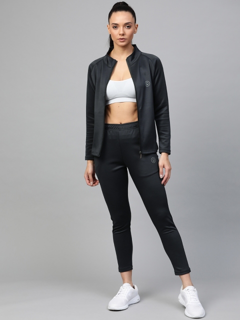 

Chkokko Women Charcoal Grey Solid Training Tracksuit