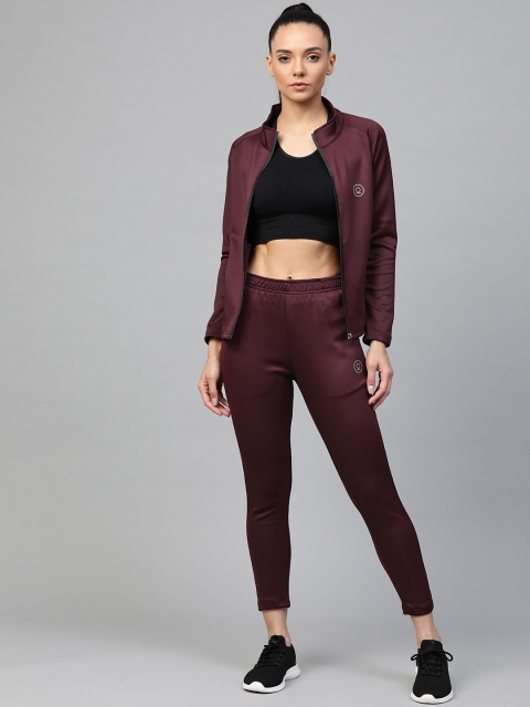 

Chkokko Women Burgundy Solid Training Tracksuit