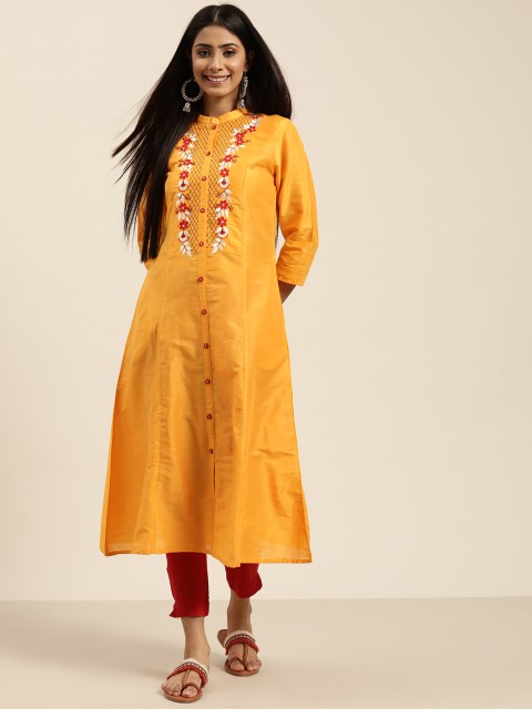 

Sangria Women Yellow & Red Embroidered Kurta with Trousers