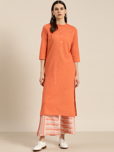 

Sangria Women Orange & Off-White Pure Cotton Solid Kurta with Palazzos