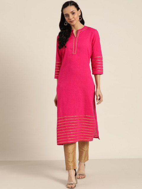 

Sangria Women Pink Pure Cotton Gotta Patti Work Straight Kurta