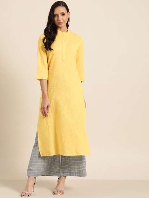

Sangria Women Yellow & Blue Pure Cotton Solid Kurta with Palazzos