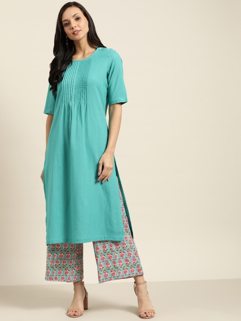 

Sangria Women Green & Red Solid Cotton Kurta with Palazzos