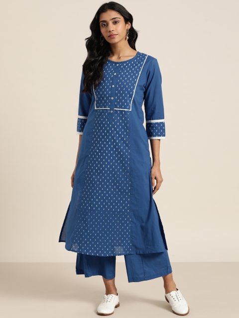 

Sangria Women Blue & White Printed Pure Cotton Kurta with Palazzos